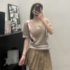 miumiu 2025 early spring new knitted round neck short sleeves diamond pattern jacquard decoration