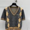 miumiu 2025 early spring new knitted round neck short sleeves diamond pattern jacquard decoration