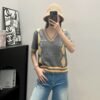 miumiu 2025 early spring new knitted round neck short sleeves diamond pattern jacquard decoration