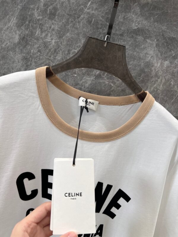 Celine 2025 early spring new letter flocking print round neck short sleeve T-shirt