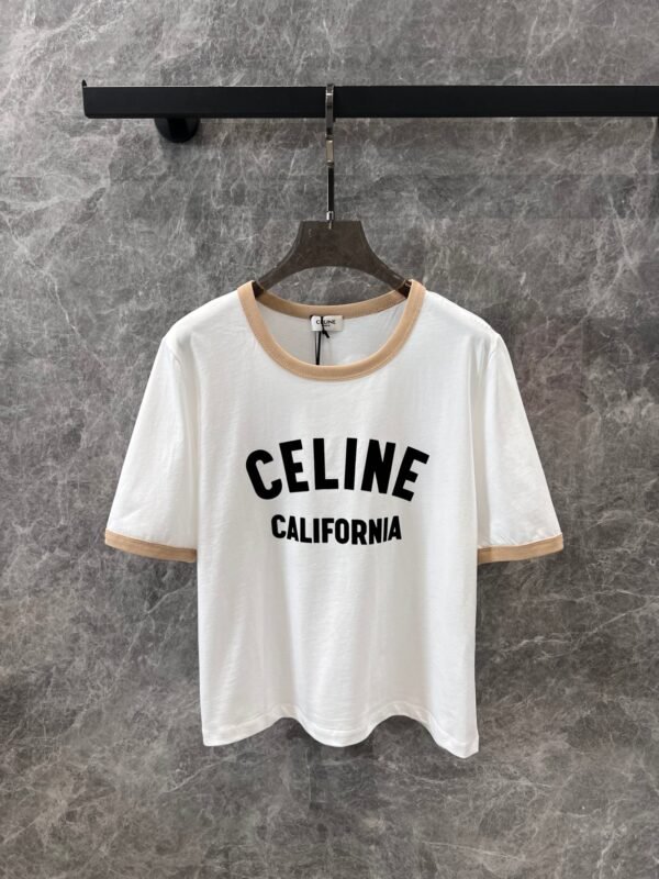 Celine 2025 early spring new letter flocking print round neck short sleeve T-shirt