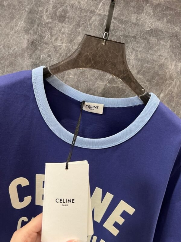 Celine 2025 early spring new letter flocking print round neck short sleeve T-shirt
