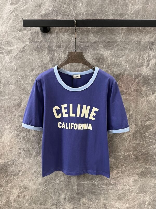 Celine 2025 early spring new letter flocking print round neck short sleeve T-shirt