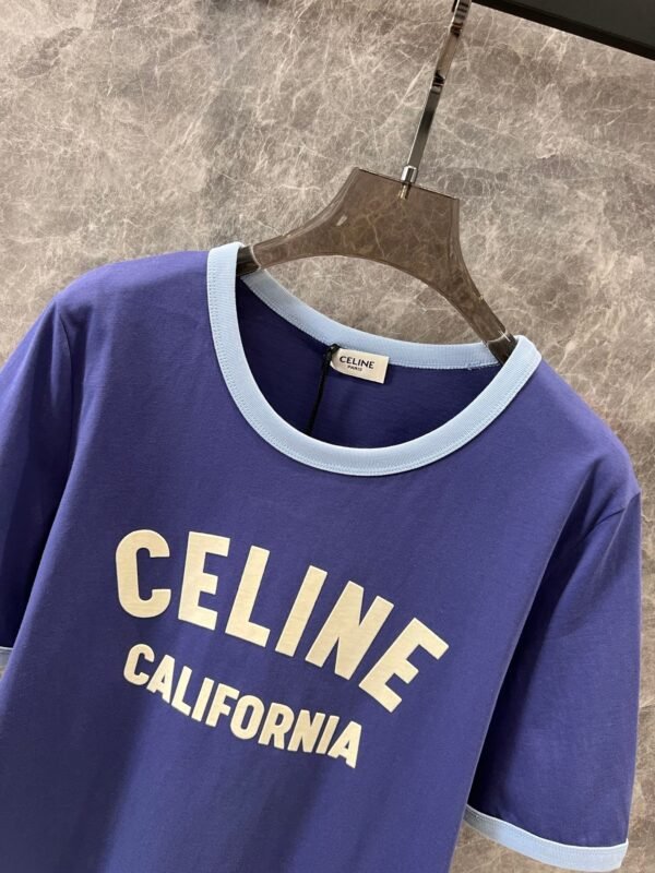 Celine 2025 early spring new letter flocking print round neck short sleeve T-shirt