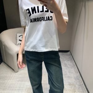 Celine 2025 early spring new letter flocking print round neck short sleeve T-shirt