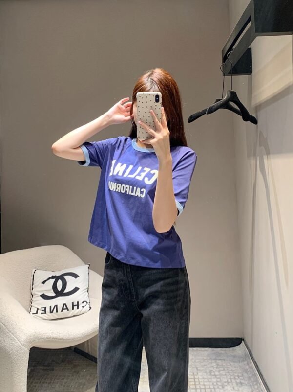 Celine 2025 early spring new letter flocking print round neck short sleeve T-shirt