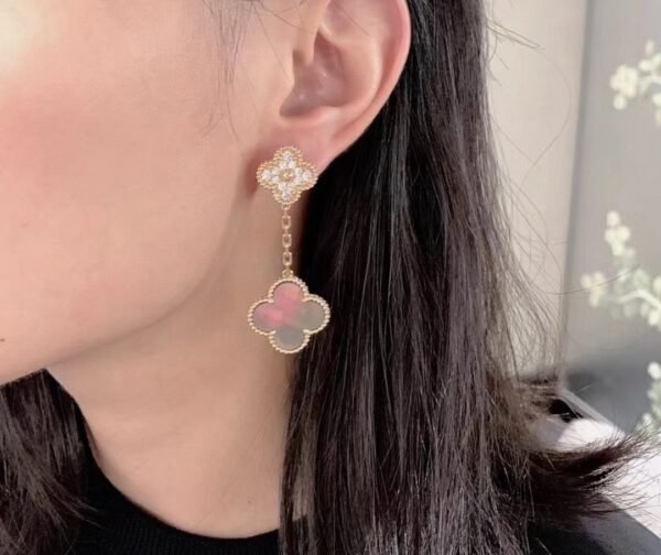 Van Cleef & Arpels Double Flower Earrings Gradient Color Premium Edition