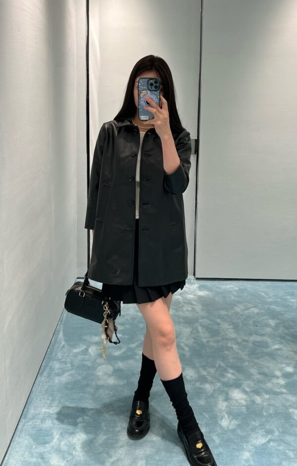 miumiu Autumn and winter new cowhide jacket coat mid-length cowhide jacket Premium quality clothing