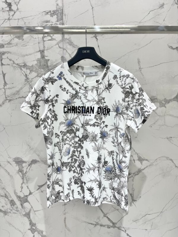 DIOR 2025 early spring new forest print 100% cotton round neck T-shirt