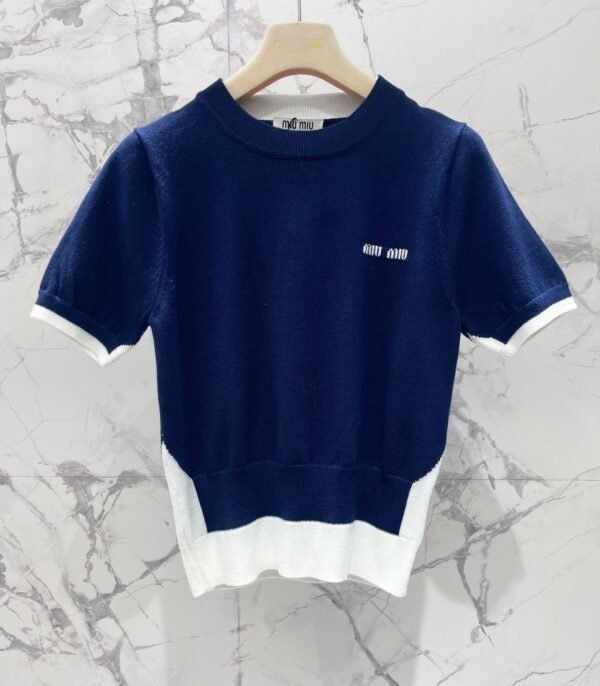 miumiu Early Spring Series Two-piece Contrast Color Knitted Short Sleeve