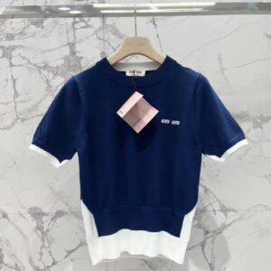 miumiu Early Spring Series Two-piece Contrast Color Knitted Short Sleeve
