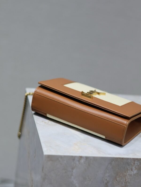 YSL original 1:1 small square bag brown cowhide with cotton linen ·20cm