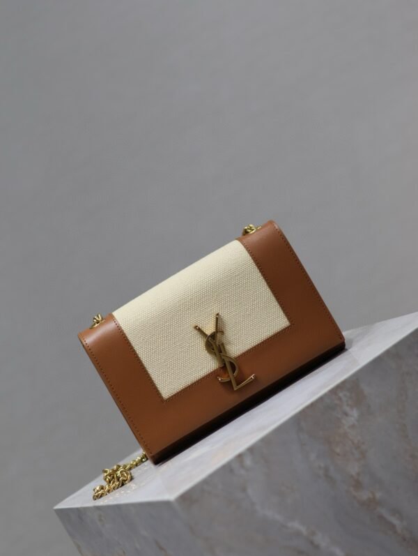 YSL original 1:1 small square bag brown cowhide with cotton linen ·20cm