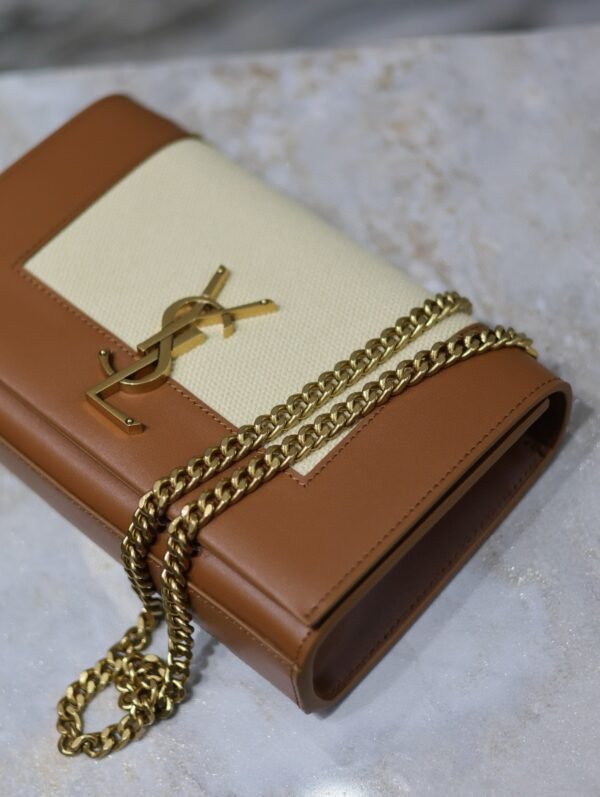 YSL original 1:1 small square bag brown cowhide with cotton linen ·20cm
