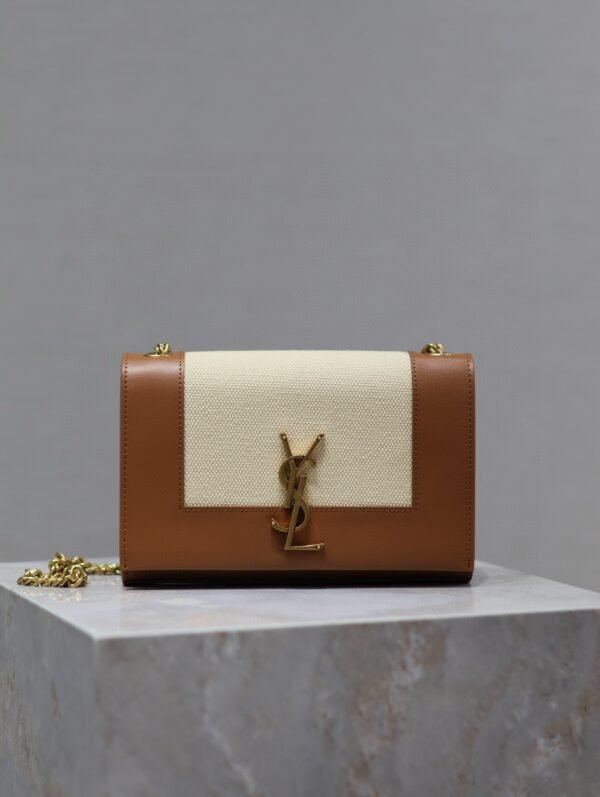 YSL original 1:1 small square bag brown cowhide with cotton linen ·20cm