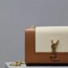 YSL original 1:1 small square bag brown cowhide with cotton linen ·20cm