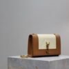 YSL original 1:1 small square bag brown cowhide with cotton linen ·20cm