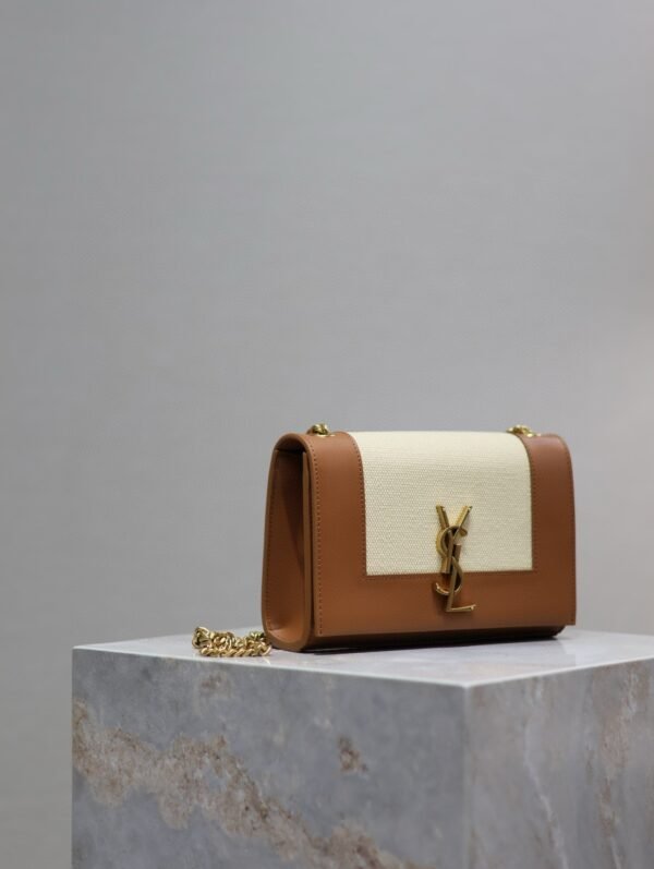 YSL original 1:1 small square bag brown cowhide with cotton linen ·20cm