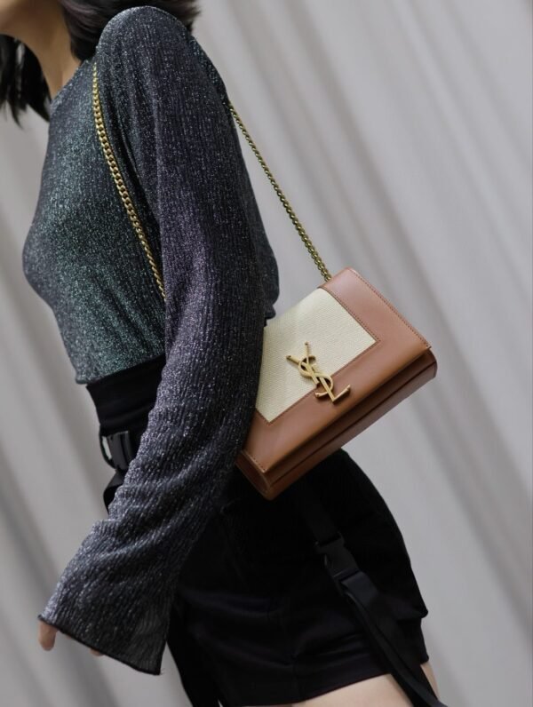 YSL original 1:1 small square bag brown cowhide with cotton linen ·20cm