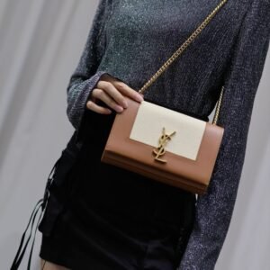 YSL original 1:1 small square bag brown cowhide with cotton linen ·20cm