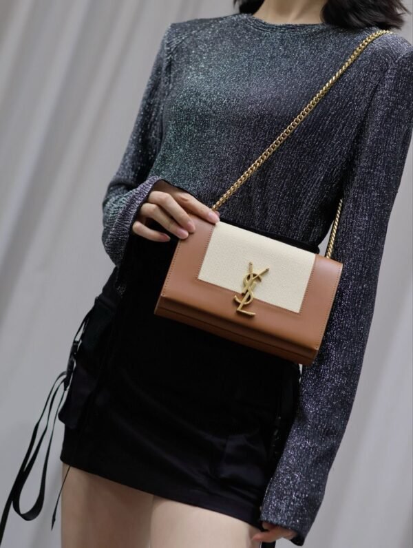 YSL original 1:1 small square bag brown cowhide with cotton linen ·20cm