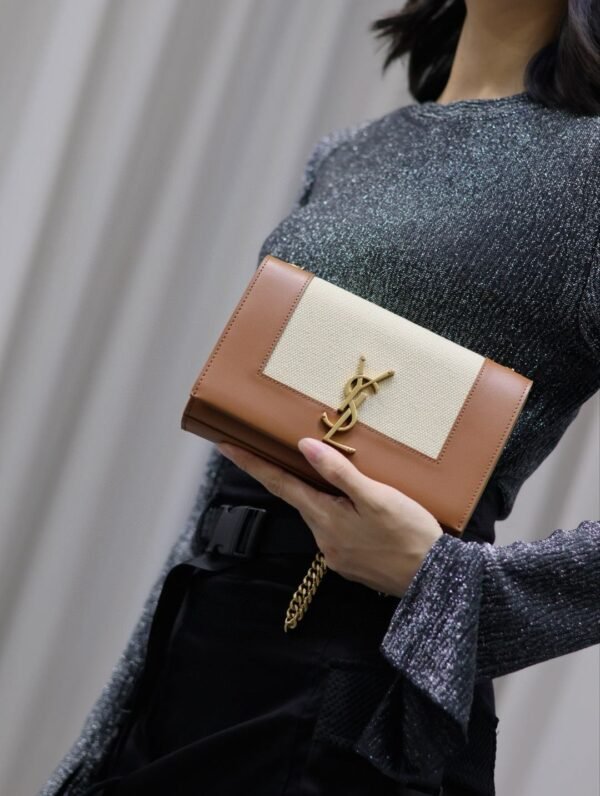 YSL original 1:1 small square bag brown cowhide with cotton linen ·20cm