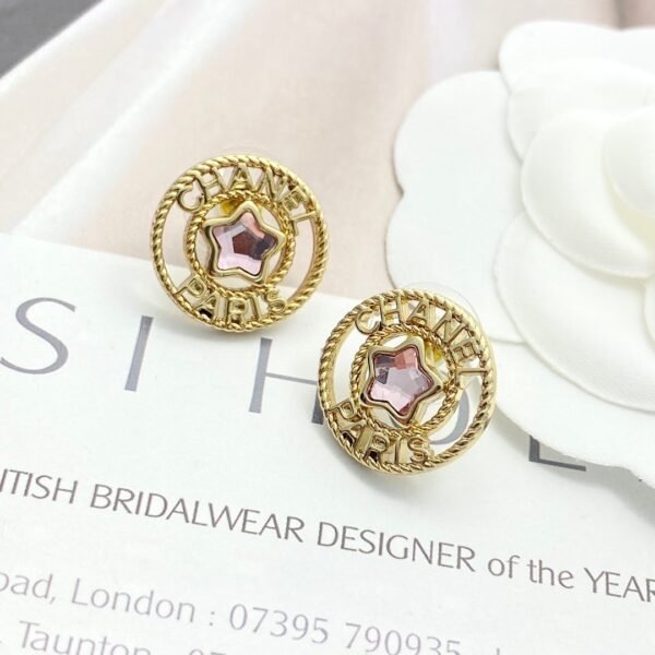 Chanel Pink Diamond Star Ferris Wheel Round Earrings