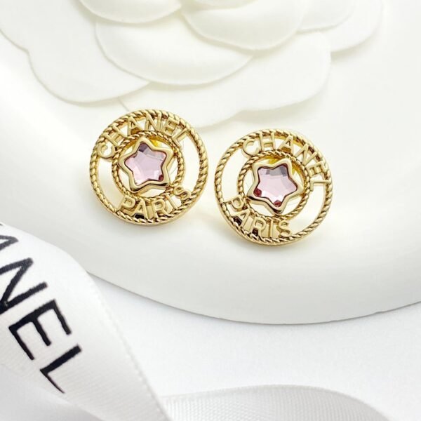 Chanel Pink Diamond Star Ferris Wheel Round Earrings