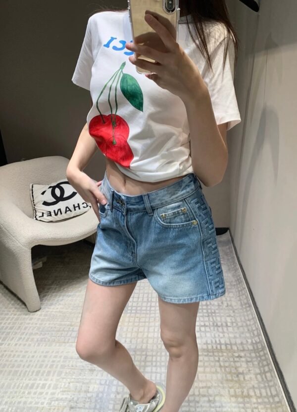 GUCCI 2025 Spring/Summer New Cherry Print Short Sleeve T-Shirt Premium Edition