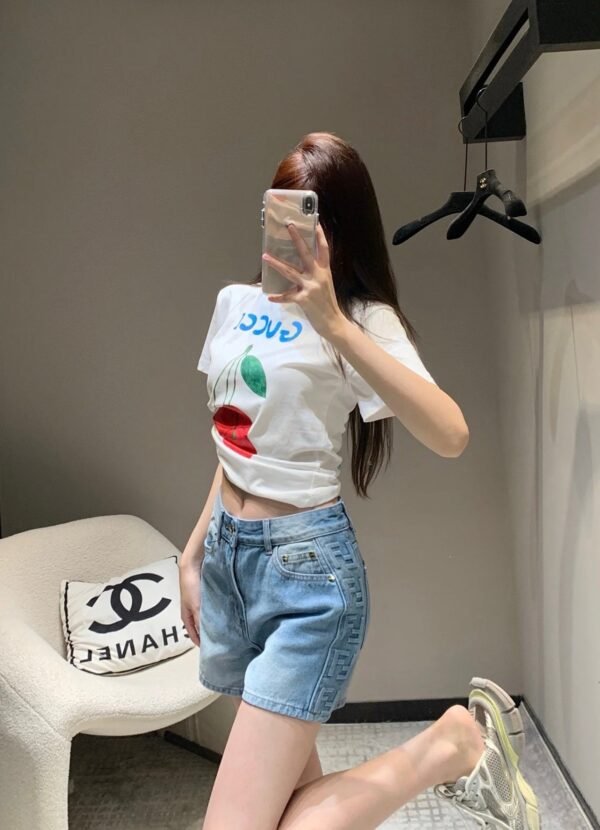 GUCCI 2025 Spring/Summer New Cherry Print Short Sleeve T-Shirt Premium Edition