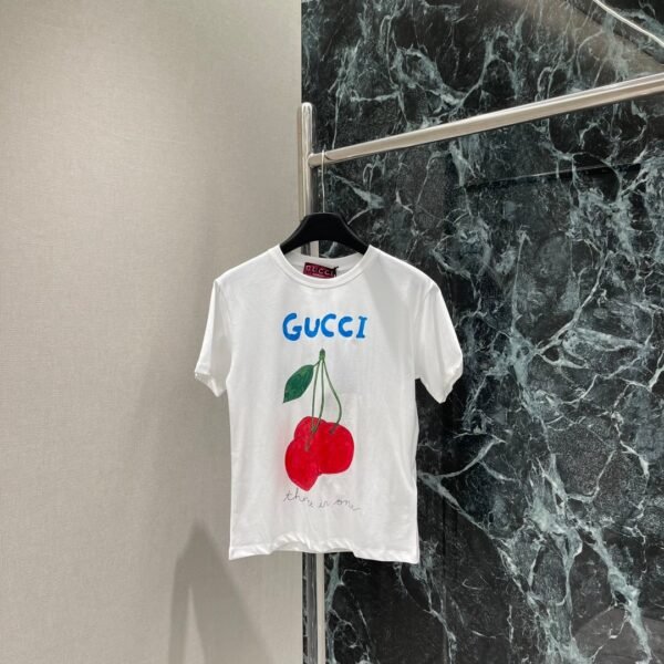GUCCI 2025 Spring/Summer New Cherry Print Short Sleeve T-Shirt Premium Edition