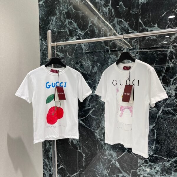 GUCCI 2025 Spring/Summer New Cherry Print Short Sleeve T-Shirt Premium Edition