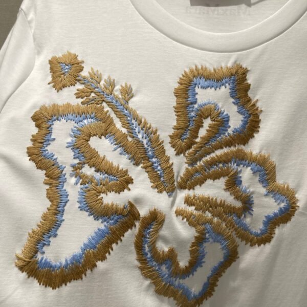 Max Mara 2025 Spring and Summer New Embroidered Flower Short Sleeve T-shirt Premium