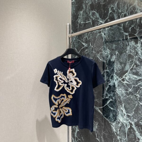 Max Mara 2025 Spring and Summer New Embroidered Flower Short Sleeve T-shirt Premium