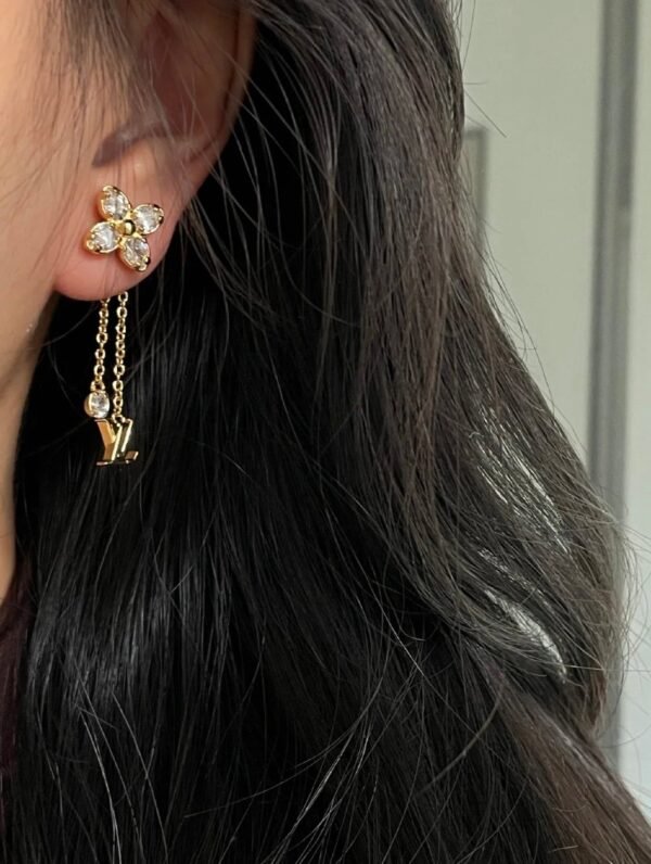 Louis Vuitton diamond floral tassel letter earrings