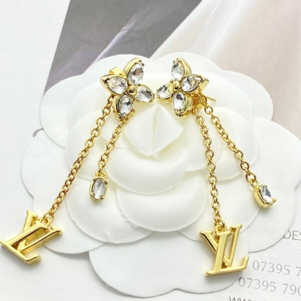 Louis Vuitton diamond floral tassel letter earrings