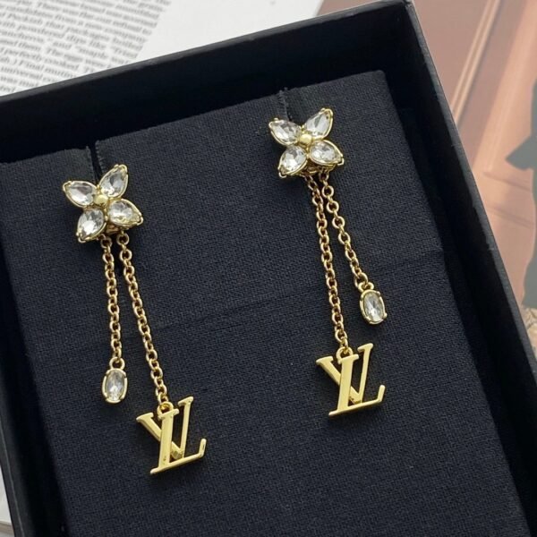 Louis Vuitton diamond floral tassel letter earrings