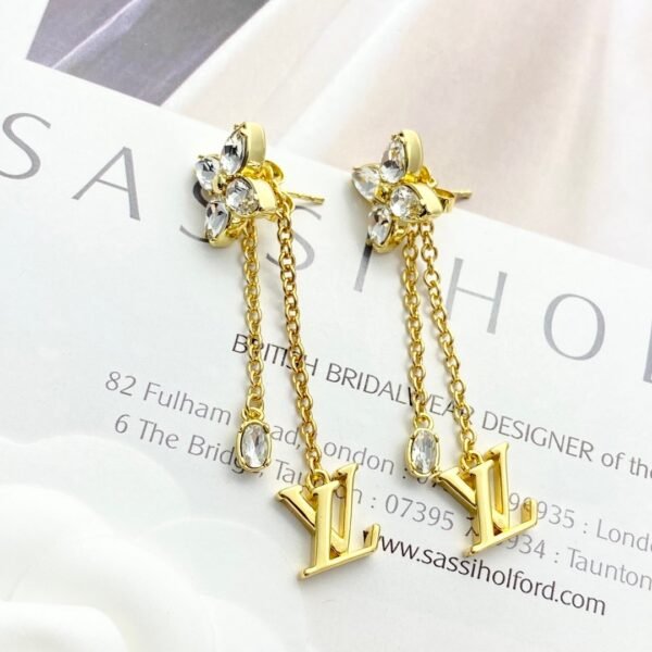 Louis Vuitton diamond floral tassel letter earrings