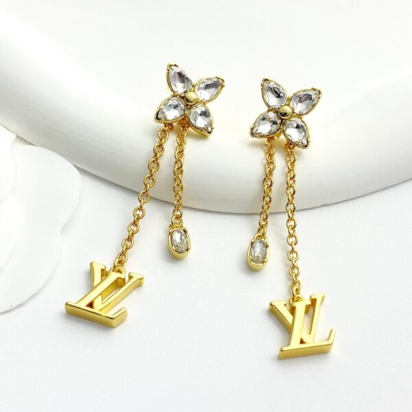 Louis Vuitton diamond floral tassel letter earrings