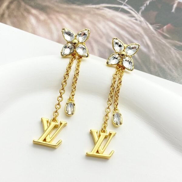 Louis Vuitton diamond floral tassel letter earrings