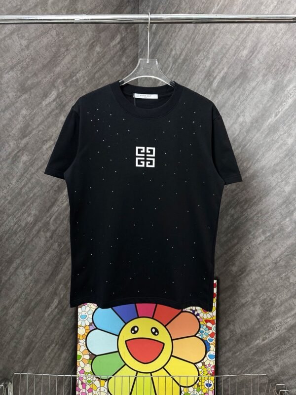 GIVENCHY full-print rhinestone and burnt flower small logo round neck short-sleeved