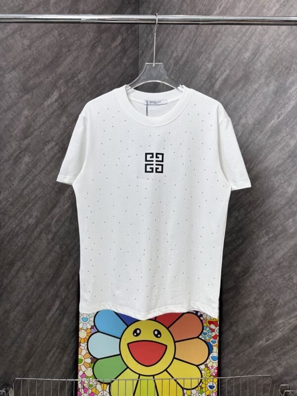 GIVENCHY full-print rhinestone and burnt flower small logo round neck short-sleeved