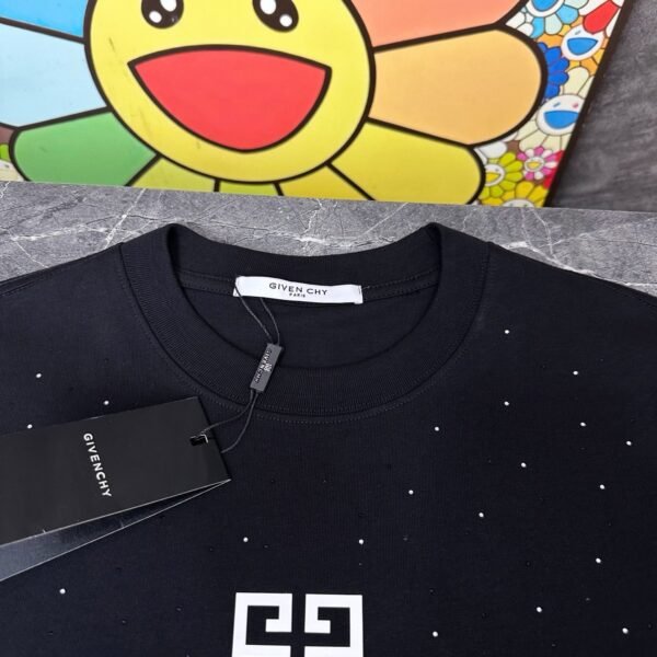 GIVENCHY full-print rhinestone and burnt flower small logo round neck short-sleeved