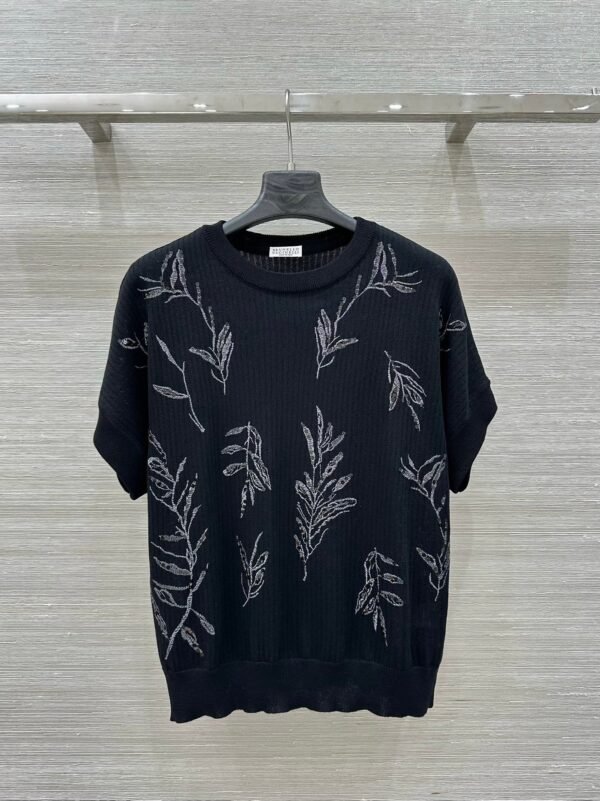 Brunello Cucinelli Spring and summer new sequin three-dimensional embroidery short-sleeved knitted T-shirt Premium