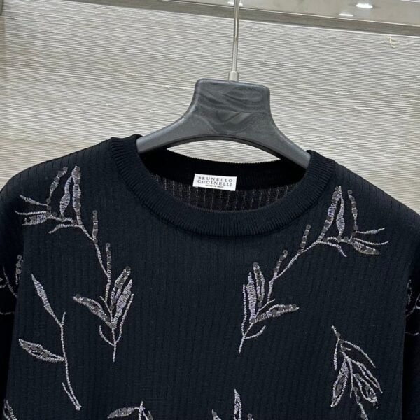 Brunello Cucinelli Spring and summer new sequin three-dimensional embroidery short-sleeved knitted T-shirt Premium