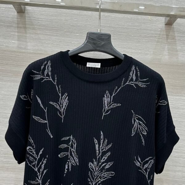 Brunello Cucinelli Spring and summer new sequin three-dimensional embroidery short-sleeved knitted T-shirt Premium