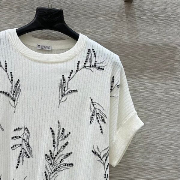 Brunello Cucinelli Spring and summer new sequin three-dimensional embroidery short-sleeved knitted T-shirt Premium