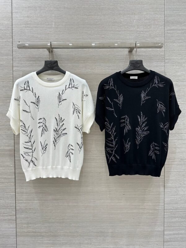 Brunello Cucinelli Spring and summer new sequin three-dimensional embroidery short-sleeved knitted T-shirt Premium