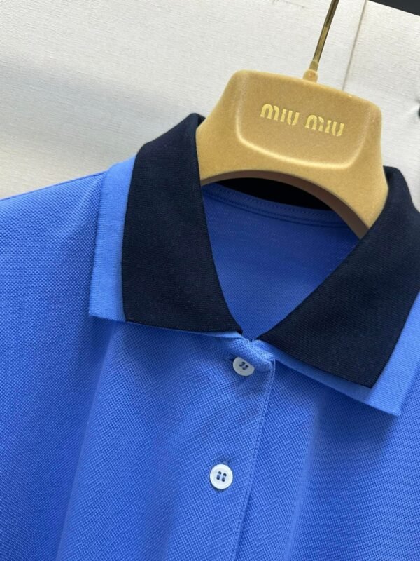 miumiu  New blue long-sleeved polo shirt with embroidered letters  Loose fit