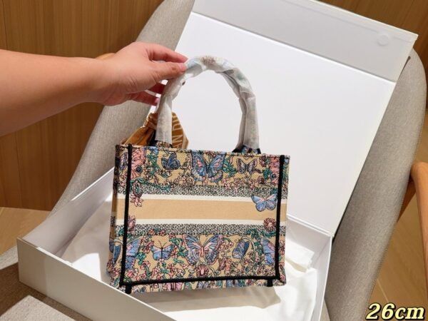 Dior Book tote butterfly fairy print embroidered jacquard tote bag with silk scarf